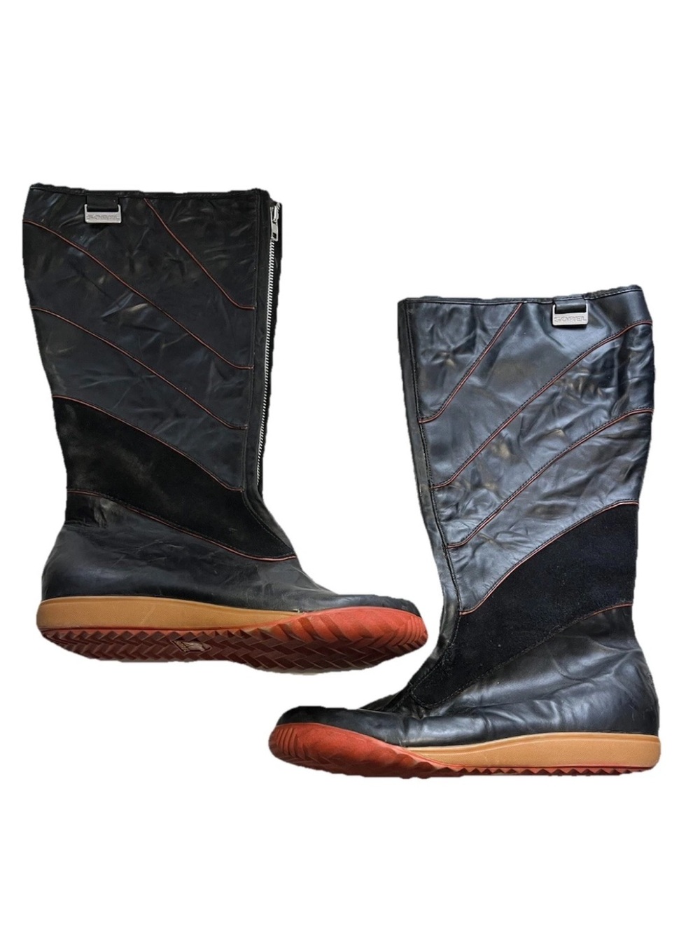 Sorel Firenzy II Tall Boots Black Leather Zip Snow Moto Women's Size 10 1/2